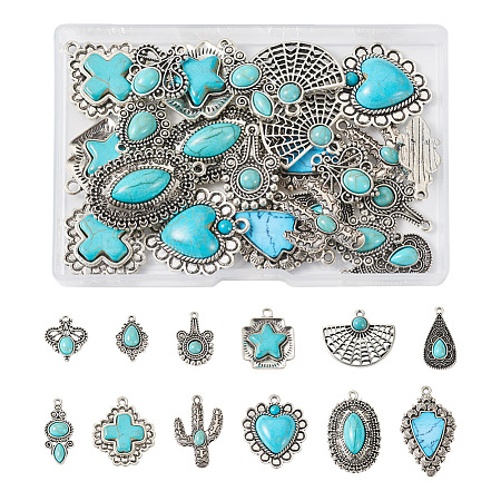 24Pcs 12 Styles Synthetic Turquoise Pendants FIND-TA0001-79-1