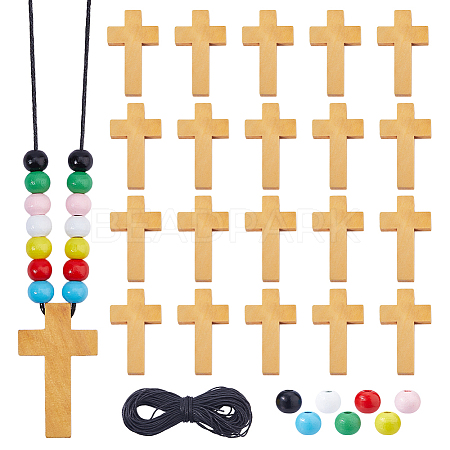 DIY Round & Cross Pendant Necklace Making Kits DIY-DC0004-02A-1