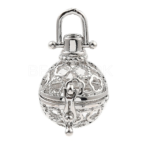 Rack Plating Brass Bead Cage Pendants KK-D025-01C-P-1