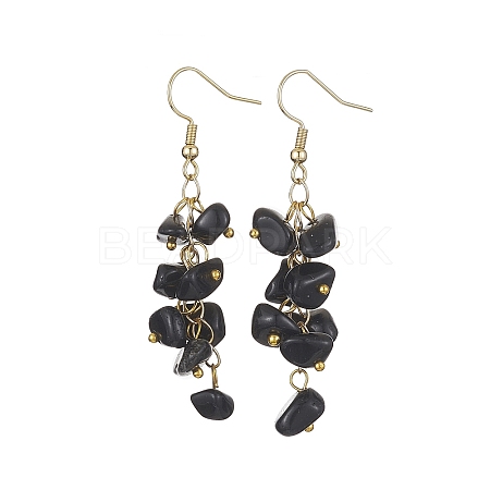 Natural Obsidian Chips Dangle Earrings EJEW-JE05266-04-1