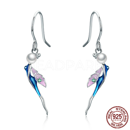 Rhodium Plated 925 Sterling Silver Dangle Earrings EJEW-FF0010-01P-1