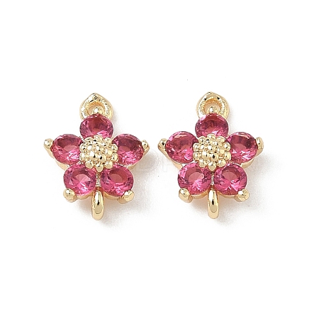 Brass Pave Cubic Zirconia Flower Links Connector Charms KK-H089-34G-05-1