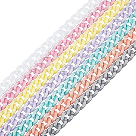 7 Strands 7 Colors Handmade Opaque Acrylic Curb Chains AJEW-PH0002-76-1