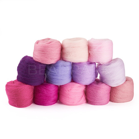 60G 12 Colors Needle Felting Wool Roving DIY-TA0012-85-1