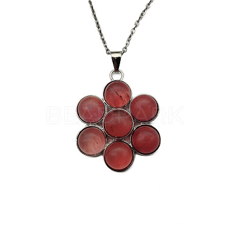 Synthetic Watermelon Stone Glass Flower Pendant Necklaces FO7861-12-1