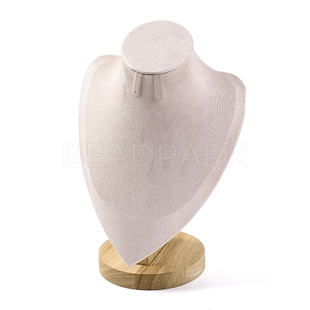 Bust Shaped Microfiber & Wood Jewelry Necklace & Earrings Display Stands NDIS-H042-01B-03-1