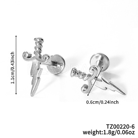 304 Stainless Steel Clear Cubic Zirconia Sword with Lightning Bolt Stud Earrings AE8260-4-1