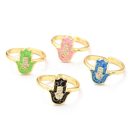 Adjustable Real 18K Gold Plated Brass Enamel Finger Rings RJEW-L071-24G-1