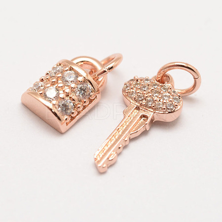 Brass Micro Pave Grade AAA Cubic Zirconia Charms ZIRC-G090-29RG-NR-1