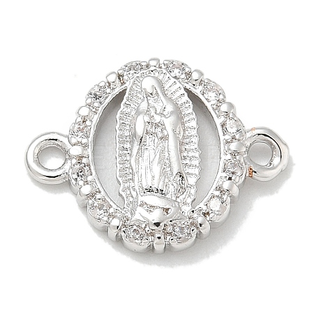 Rack Plating Brass Micro Pave Clear Cubic Zirconia Religion Virgin Mary Connector Charms KK-L224-094P-03-1