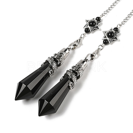 Natural Obsidian Cone Dowsing Pendulum Big Pointed Pendants AJEW-Z041-01C-AS-1