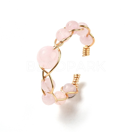 Adjustable Natural Rose Quartz with Brass Rings G-B075-01G-07-1