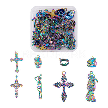 32Pcs 8 Style Rainbow CoLOR Alloy Pendants PALLOY-SW0001-02-1
