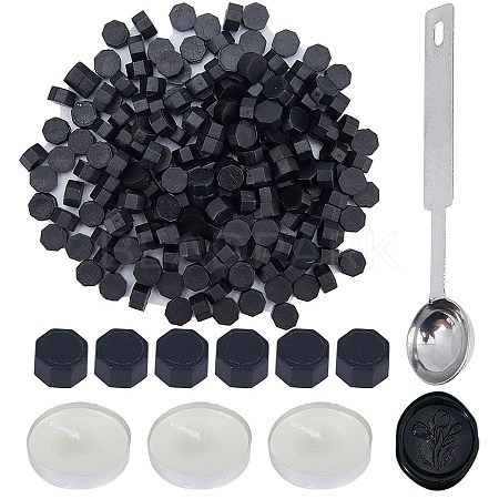 200Pcs Octagon Sealing Wax Particles with 1Pc Stainless Steel Spoon and 3Pcs Flat Round Candles and 1Pc Iron Beading Tweezers DIY-CP0009-31-1