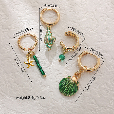 4Pcs Brass Glass Hoop Earring & Cuff Earring Sets FS-WG63380-04-1