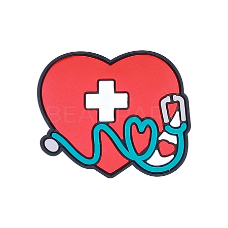 Medical Theme Heart with Stethoscope Food Grade Silicone Beads PW-WG65817-04-1