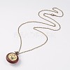 Long Brass Cable Chains Flat Round Rosewood Pocket Quartz Watches Necklaces NJEW-A289-21E-4