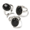 Natural Obsidian Oval Adjustable Rings RJEW-K371-07S-24-1