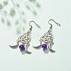 Woven Net with Natural Gemstone Dangle Earrings EJEW-JE04945-5