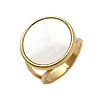 Flat Round 304 Stainless Steel White Shell Cuff Rings for Women RJEW-G346-02G-02-4