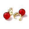 Red Plastic Pearl Dangle Hoop Earrings with Clear Cubic Zirconia EJEW-A070-14G-2
