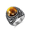 304 Stainless Steel with Natural Tiger Eye Finger Rings for Men FS-WG44E14-15-1