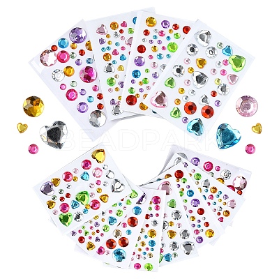 8 Sheets 4 Styles Acrylic Rhinestone Self-Adhesive Stickers AJEW-YW0001-32-1
