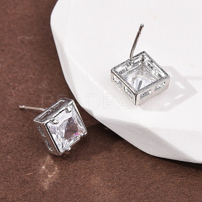 Brass Micro Pave Clear Cubic Zirconia Stud Earrings EJEW-C174-02B-P-1
