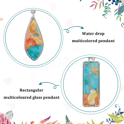 2 Pairs 2 style Teardrop & Rectangle Lampwork Dangle Earrings EJEW-FI0001-17-1