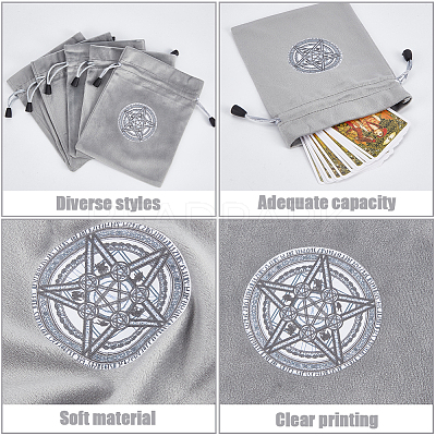 5Pcs 5 Style Star/Moon/Wheel of Life/Flower Pattern Tarot Card Storage Bag TP-CN0001-04-1