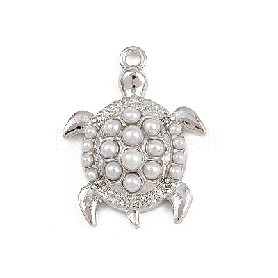 Turtle Brass ABS Imitation Pearl Pendants KK-I352-04B-P-1