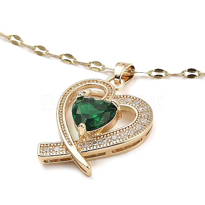 Heart Light Gold Brass Micro Pave Cubic Zirconia Pendant Necklaces NJEW-E105-09KCG-04-1