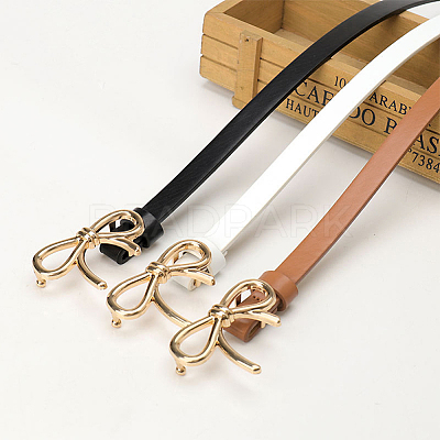 Alloy Bowknot PU Leather Chain Belts for Women AJEW-WH20019-67G-03-1