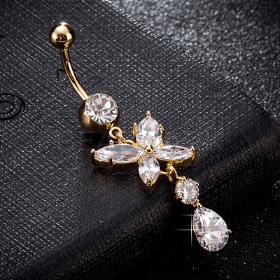 Brass Cubic Zirconia Navel Ring AJEW-EE0004-17-1