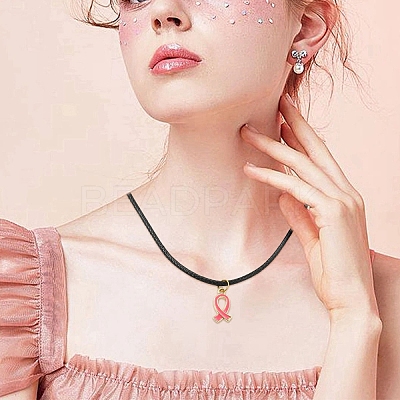DIY Awareness Ribbon Alloy Enamel Pendant & Waxed Polyester Cord Making Kits DIY-YW0011-74-1