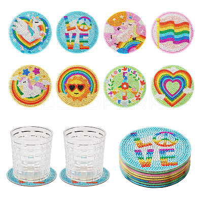 DIY Diamond Painting Rainbow Theme Cup Mat Kits DIAM-TAC0001-02-1