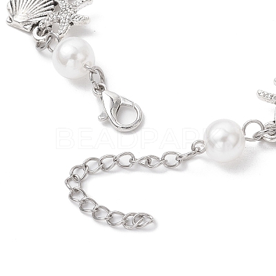 Ocean Series Alloy Shape Shell & Starfish Link Bracelets BJEW-JB11840-01-1