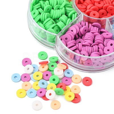 1302Pcs 7 Colors Flat Round Handmade Polymer Clay Beads CLAY-CJ0001-72-1
