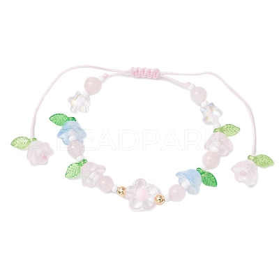 Natural Rose Quartz Beads Braided Bead Bracelets BJEW-MZ00167-05-1