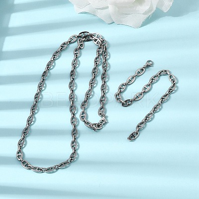 304 Stainless Steel Mariner Link Chains Bracelet & Necklace Jewelry Sets SJEW-L199-16P-1
