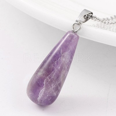 Teardrop Platinum Tone Brass Natural & Synthetic Mixed Stone Pendants G-F267-03-1