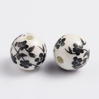 12mm Round Black Handmade Printed Porcelain Beads X-PORC-Q201-12mm-5-1
