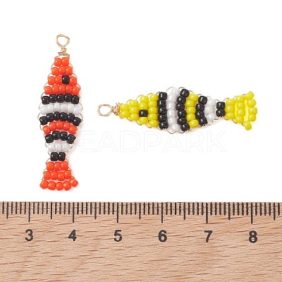 Copper Wired Glass Seed Bead Pendants PALLOY-MZ01301-1