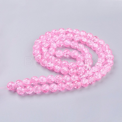 1Strand Hot Pink Transparent Crackle Glass Round Beads Strands X-CCG-Q001-10mm-02-1