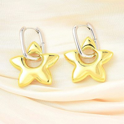 Star Brass Hoop Earrings for Women EJEW-U057-06C-03GP-1