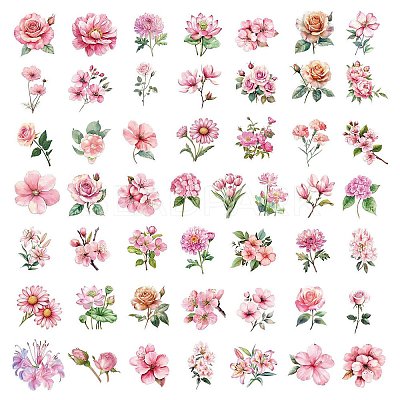50Pcs Flower PVC Waterproof Stickers STIC-D300-06-1
