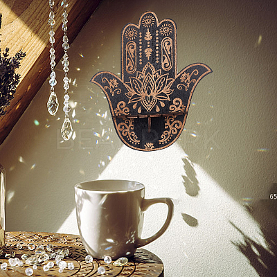 Hamsa Hand Wooden Crystal Sphere Display Stands AJEW-WH0258-822A-1