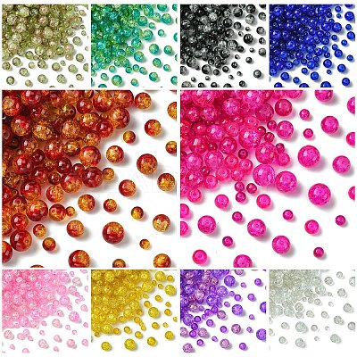 400Pcs 4 Styles Spray Painted Crackle Glass Beads CCG-YW0001-20A-1
