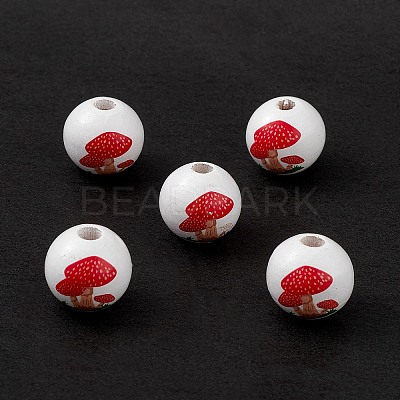 Printed Natural Wood European Beads WOOD-C015-05-1