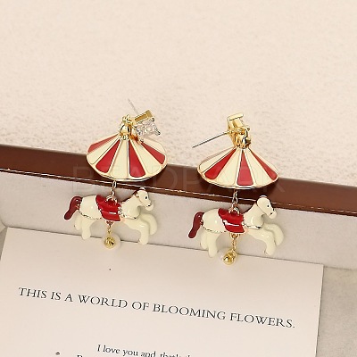 Carousel Brass Enamel Dangle Stud Earrings FS-WGBCA8C-01-1